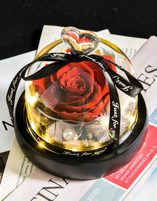 Load image into Gallery viewer, Gifts for Girls Eternal Flowers in Heart Glass Dome with Led Light Forever Preserved Rose Wedding Gift for Mom Women Girlfriend
