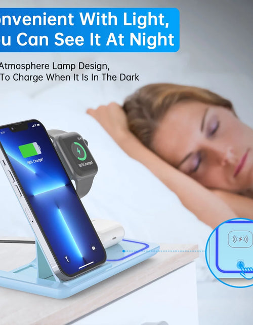Load image into Gallery viewer, Cshiworld Wireless Charger for Iphone Multiple Devices, 18W 3 in 1 Wireless Iphone Charging Station for Iphone 17 16E 15 14 13 12 11 Pro Max, Iwatch 11 10 9 8 7 6 5 4 3 SE, Airpods 4 3 2 Pro (Blue)

