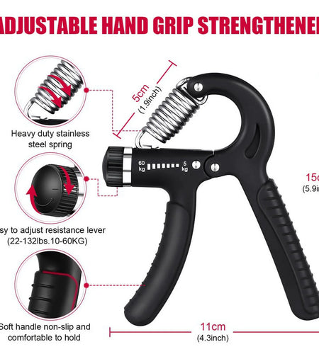 6Pcs Hand Grip Strengthener Kit, Hand Strength Exerciser, Adjustable Resistance 22 to 132Lbs Hand Gripper,Finger Exerciser,Finger Stretcher,Grip Ring & Stress Relief Grip Ball(Black)
