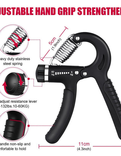 Load image into Gallery viewer, 6Pcs Hand Grip Strengthener Kit, Hand Strength Exerciser, Adjustable Resistance 22 to 132Lbs Hand Gripper,Finger Exerciser,Finger Stretcher,Grip Ring &amp; Stress Relief Grip Ball(Black)
