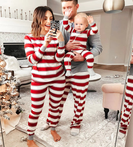 New Christmas Family Pajamas Set Long Sleeve Tops with Pants for Women Men Stripe Design Christmas Sleepwear Set Pyjama Femme