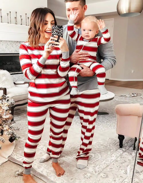 Load image into Gallery viewer, New Christmas Family Pajamas Set Long Sleeve Tops with Pants for Women Men Stripe Design Christmas Sleepwear Set Pyjama Femme
