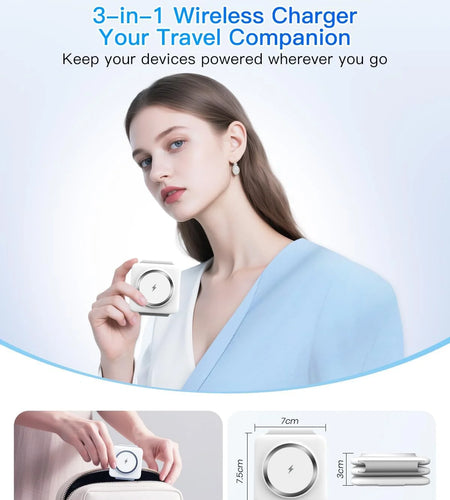 Magnetic Wireless Charger Compatible for Iphone: Fodable 3 in 1 Charging Station for Apple Multiple Devices - Travel Charging Pad Dock Compatible for Iphone 15 14 13 12 Pro Max plus & Airpod