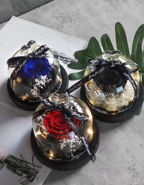 Load image into Gallery viewer, Gifts for Girls Eternal Flowers in Heart Glass Dome with Led Light Forever Preserved Rose Wedding Gift for Mom Women Girlfriend
