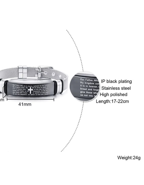 Load image into Gallery viewer, English Inspirational Gifts for Men, Stainless Steel Adjustable Bible Cross Bracelet
