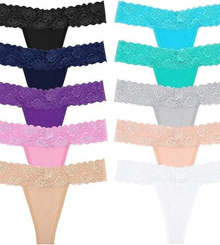 Sexy Lace Thongs for Women Thong Underwear Women Lace T-Back Panties Women Underwear Cotton Thongs Cheeky,10 Pack