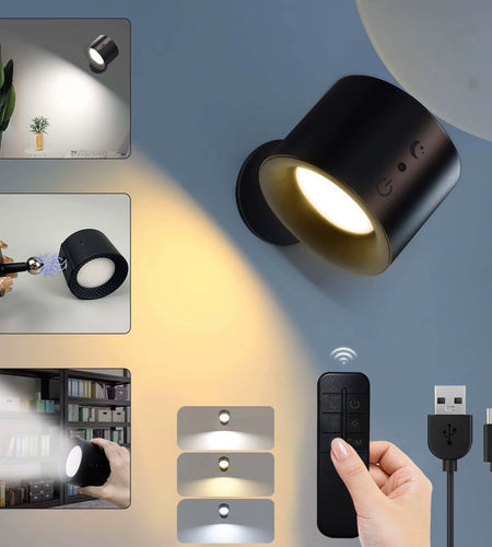 GlowFlex Touch Wall Lamp – Dual Head LED Light with Remote, 360° Rotation & USB Rechargeable Design