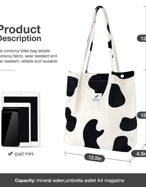 Load image into Gallery viewer, Corduroy Tote Bag with Inner Pocket, Large Canvas Shoulder Bag for Women and Girls
