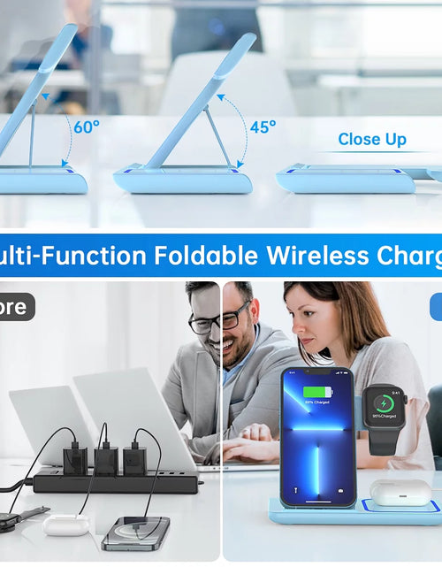 Load image into Gallery viewer, Cshiworld Wireless Charger for Iphone Multiple Devices, 18W 3 in 1 Wireless Iphone Charging Station for Iphone 17 16E 15 14 13 12 11 Pro Max, Iwatch 11 10 9 8 7 6 5 4 3 SE, Airpods 4 3 2 Pro (Blue)
