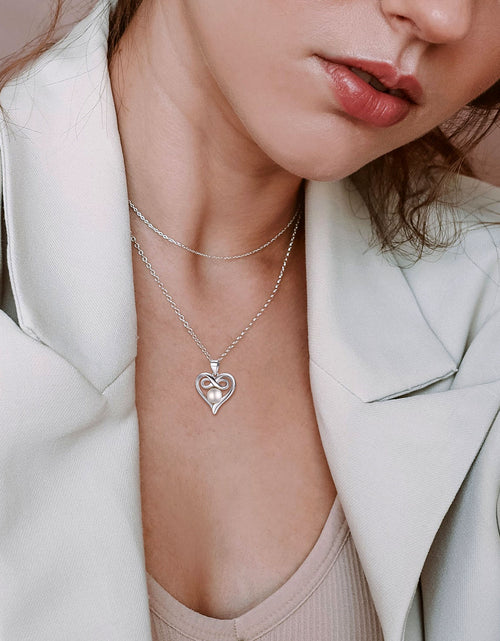 Load image into Gallery viewer, Heart Infinity Necklace Charm Pendant Necklace with Single Freshwater Cultured Pearl Sterling Silver Jewelry Birthday Gift for Her

