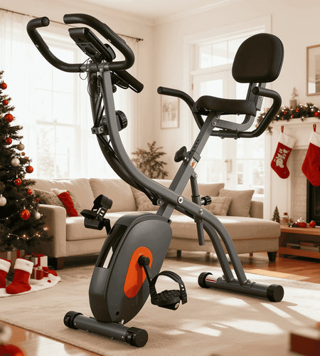 Folding Exercise Bike 3 in 1 Magnetic Stationary Recumbent Bike 10 Level Resistance for Home Use with Arm Resistance Bands