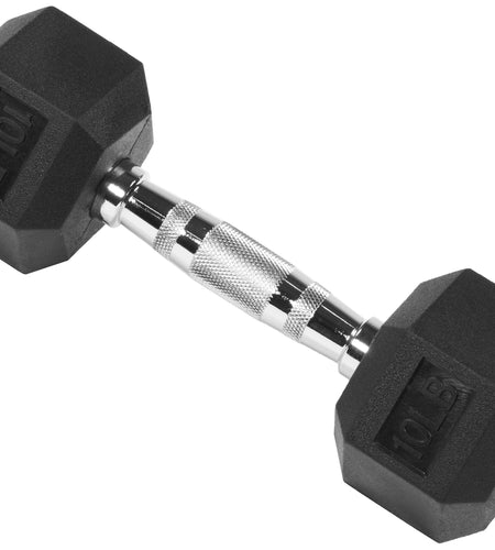 Rubber Encased Hex Dumbbell, Black, 10 Lb