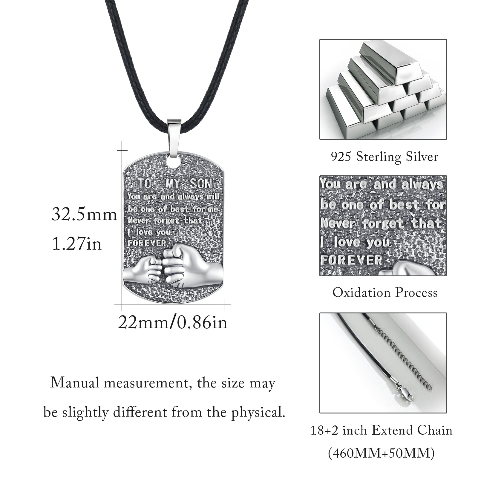 Mens Pendant Necklace 925 Sterling Silver Father'S Love to Son Pendant Necklaces Birthday Xmas Gift Jewelry for Man Dad