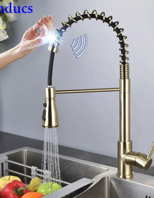 Load image into Gallery viewer, Brushed Kitchen Faucet  Smart Touch Kitchen Faucets Pull Out Kitchen Mixer Tap 304 Stainless Steel Sensor Kitchen Faucets
