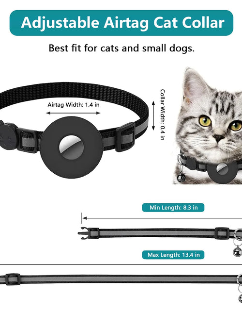 Load image into Gallery viewer, 2 Pack Breakaway Airtag Cat Collar, Reflective Kitten Strap with Air Tag Case and Bell for Cat Kitten and Extra Small Dog, Black
