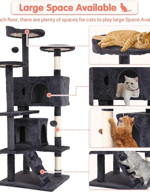 Load image into Gallery viewer, 54-In Double Condo Cat Tree Tower Playhouse with Scratching Post &amp; Perch for Indoor, Light Gray
