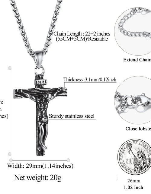 Load image into Gallery viewer, Men Cross Necklace Stainless Steel INRI Crucifix Pendant Necklace Jesus Piece Religious Praying Jewelry for Christian Dad Father'S Day Gift
