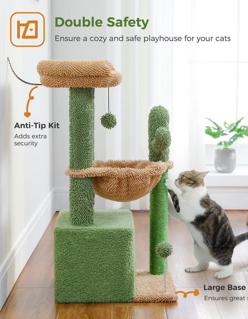 Load image into Gallery viewer, Cat Tree 33" Cute Cactus Cat Scratching Posts Tower with Large Top Perch and Hammock for Medium Indoor Cats, Green

