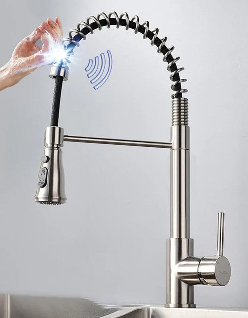 Load image into Gallery viewer, Brushed Kitchen Faucet  Smart Touch Kitchen Faucets Pull Out Kitchen Mixer Tap 304 Stainless Steel Sensor Kitchen Faucets
