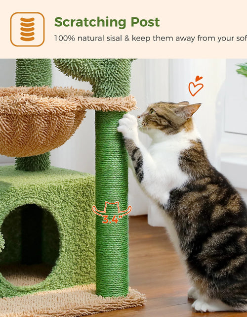 Load image into Gallery viewer, Cat Tree 33" Cute Cactus Cat Scratching Posts Tower with Large Top Perch and Hammock for Medium Indoor Cats, Green
