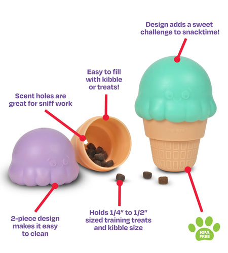 Ice Cream Dog Toy Treat Dispenser, Playful Food Puzzle for Interactive Puppy Training & Birthdays