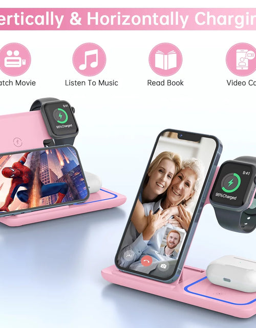 Load image into Gallery viewer, Wireless Charger, 18W 3 in 1 Wireless Charging Station for Iphone 17 16E 15 14 13 12 Pro, Fast Charger Stand for Iwatch SE 9-11 6-8 2-5, Airpods 4/3/2/Pro, Samsung Galaxy Seires (Pink)
