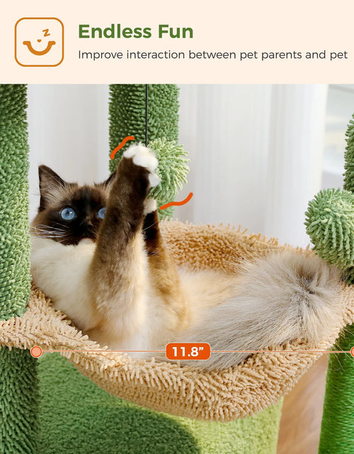 Load image into Gallery viewer, Cat Tree 33" Cute Cactus Cat Scratching Posts Tower with Large Top Perch and Hammock for Medium Indoor Cats, Green
