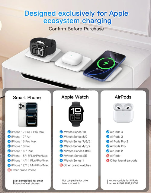 Load image into Gallery viewer, Magnetic Wireless Charger Compatible for Iphone: Fodable 3 in 1 Charging Station for Apple Multiple Devices - Travel Charging Pad Dock Compatible for Iphone 15 14 13 12 Pro Max plus &amp; Airpod
