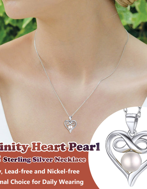 Load image into Gallery viewer, Heart Infinity Necklace Charm Pendant Necklace with Single Freshwater Cultured Pearl Sterling Silver Jewelry Birthday Gift for Her
