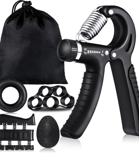 6Pcs Hand Grip Strengthener Kit, Hand Strength Exerciser, Adjustable Resistance 22 to 132Lbs Hand Gripper,Finger Exerciser,Finger Stretcher,Grip Ring & Stress Relief Grip Ball(Black)