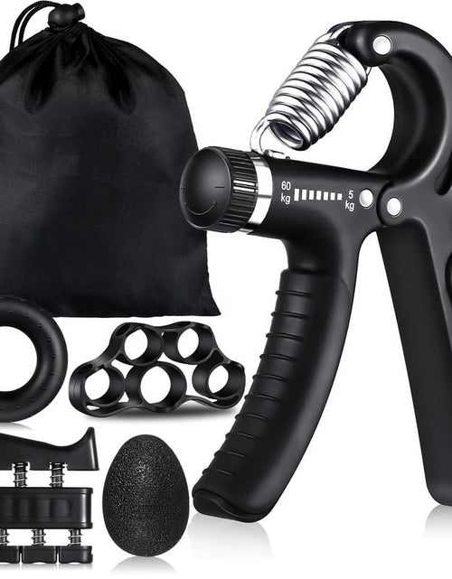 Load image into Gallery viewer, 6Pcs Hand Grip Strengthener Kit, Hand Strength Exerciser, Adjustable Resistance 22 to 132Lbs Hand Gripper,Finger Exerciser,Finger Stretcher,Grip Ring &amp; Stress Relief Grip Ball(Black)
