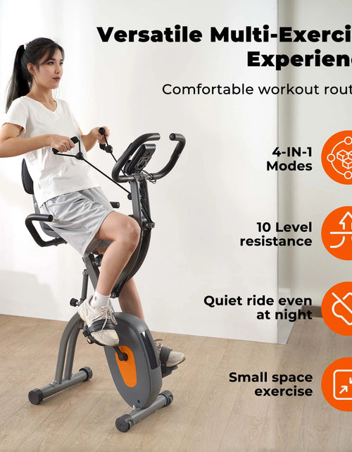 Load image into Gallery viewer, Folding Exercise Bike 3 in 1 Magnetic Stationary Recumbent Bike 10 Level Resistance for Home Use with Arm Resistance Bands
