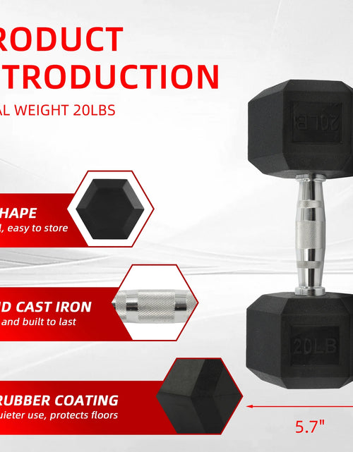 Load image into Gallery viewer, Rubber Encased Hex Dumbbell, 20 Lb, Single, Black
