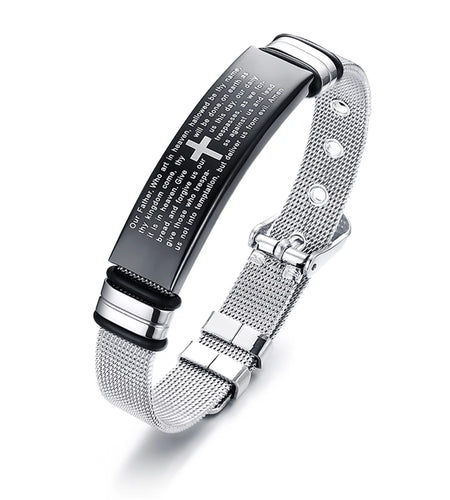English Inspirational Gifts for Men, Stainless Steel Adjustable Bible Cross Bracelet