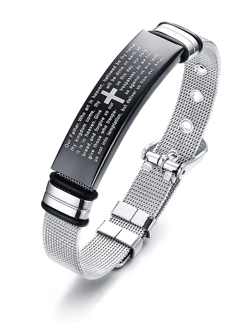 Load image into Gallery viewer, English Inspirational Gifts for Men, Stainless Steel Adjustable Bible Cross Bracelet
