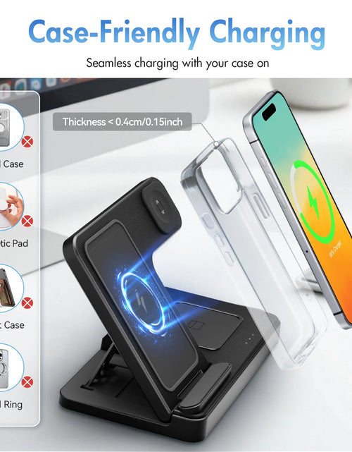 Load image into Gallery viewer, Charging Station,Wirelss Charger,Magnetic Charging Station Compatible with Iphone 17 16 15 14 13 12 11 Pro Max XS Xr,For Iwatch Series 9 8 7 6 5 4 3 2 Se,For Airpods 3 2 Pro,Black,No Adapter
