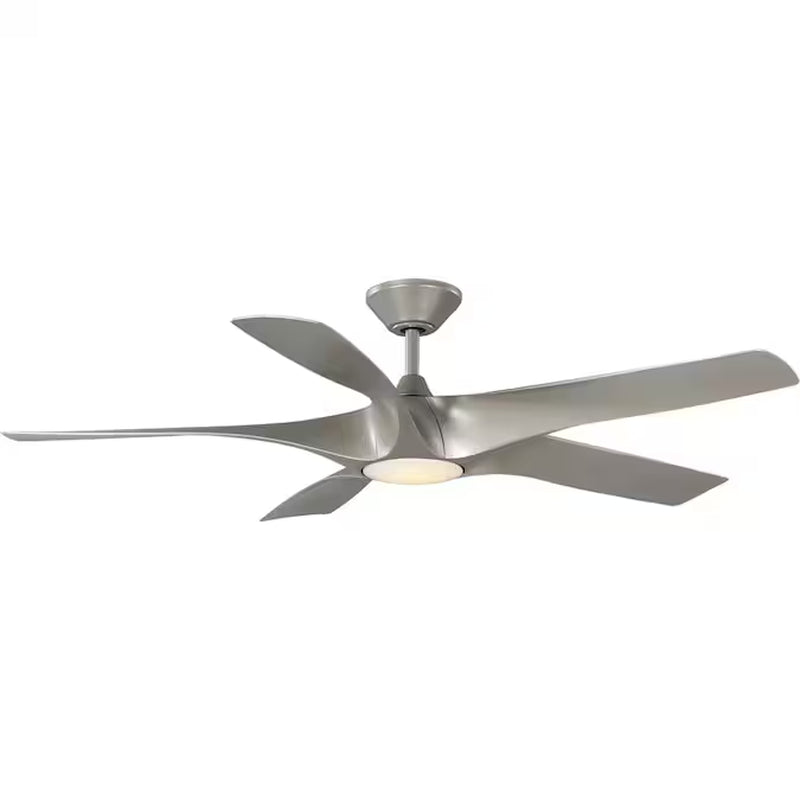 Vernal 60-In Painted Nickel with Painted Nickel Blades Integrated LED Covered Outdoor Smart Propeller Ceiling Fan with Light 5 -Blade