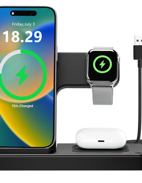 Load image into Gallery viewer, Charging Station,Wirelss Charger,Magnetic Charging Station Compatible with Iphone 17 16 15 14 13 12 11 Pro Max XS Xr,For Iwatch Series 9 8 7 6 5 4 3 2 Se,For Airpods 3 2 Pro,Black,No Adapter
