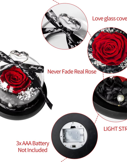 Load image into Gallery viewer, Gifts for Girls Eternal Flowers in Heart Glass Dome with Led Light Forever Preserved Rose Wedding Gift for Mom Women Girlfriend
