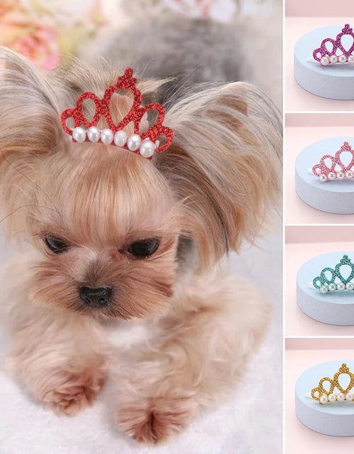 Load image into Gallery viewer, Pet Small Dogs Cat Faux Pearl Crown Shape Bows Hair Clips Head Decoration for Pets Puppy Hairpins Decor Grooming Accessoires
