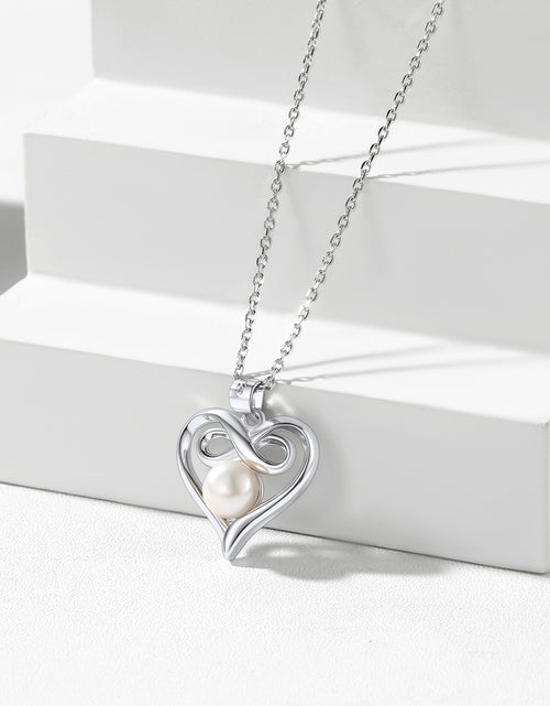 Load image into Gallery viewer, Heart Infinity Necklace Charm Pendant Necklace with Single Freshwater Cultured Pearl Sterling Silver Jewelry Birthday Gift for Her
