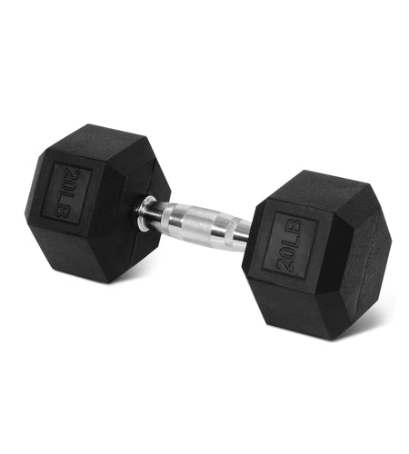 Rubber Encased Hex Dumbbell, 20 Lb, Single, Black