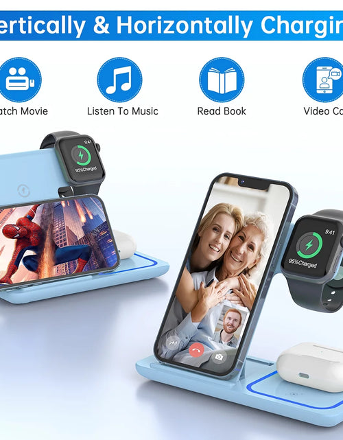 Load image into Gallery viewer, Cshiworld Wireless Charger for Iphone Multiple Devices, 18W 3 in 1 Wireless Iphone Charging Station for Iphone 17 16E 15 14 13 12 11 Pro Max, Iwatch 11 10 9 8 7 6 5 4 3 SE, Airpods 4 3 2 Pro (Blue)
