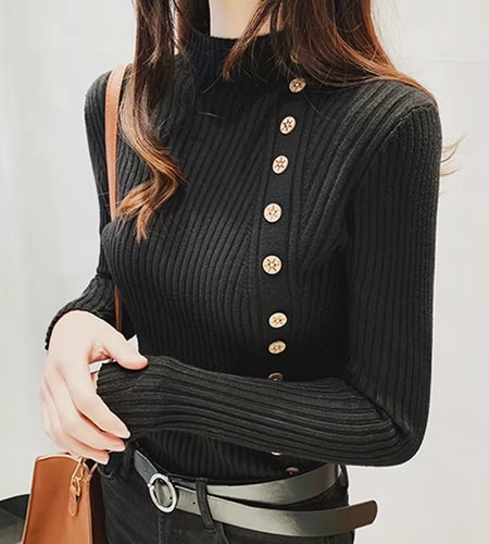 Women Knitted Winter Pullovers 2024 Fashion Long Sleeve White Black Sweaters Turtleneck Korean Clothes Elegant Pink Ladies Tops