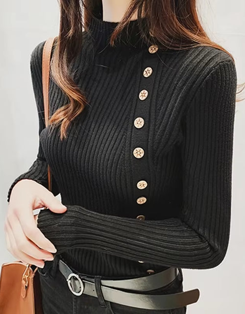 Load image into Gallery viewer, Women Knitted Winter Pullovers 2024 Fashion Long Sleeve White Black Sweaters Turtleneck Korean Clothes Elegant Pink Ladies Tops
