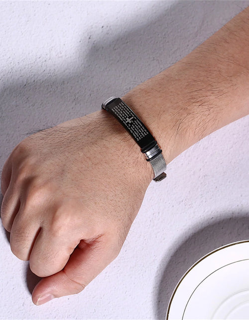 Load image into Gallery viewer, English Inspirational Gifts for Men, Stainless Steel Adjustable Bible Cross Bracelet
