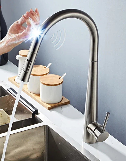 Load image into Gallery viewer, Brushed Kitchen Faucet  Smart Touch Kitchen Faucets Pull Out Kitchen Mixer Tap 304 Stainless Steel Sensor Kitchen Faucets
