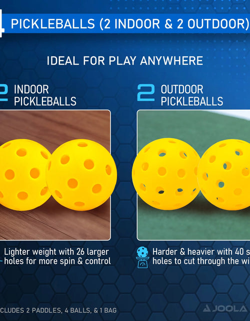 Load image into Gallery viewer, Ben Johns Blue Lightning Pickleball Set, 2 Fiberglass Paddles with Honeycomb Core, Paddle Bag, 4 Balls
