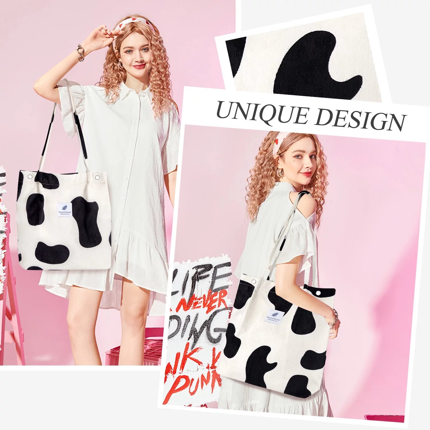 Corduroy Tote Bag with Inner Pocket, Large Canvas Shoulder Bag for Women and Girls