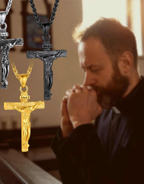 Load image into Gallery viewer, Men Cross Necklace Stainless Steel INRI Crucifix Pendant Necklace Jesus Piece Religious Praying Jewelry for Christian Dad Father'S Day Gift
